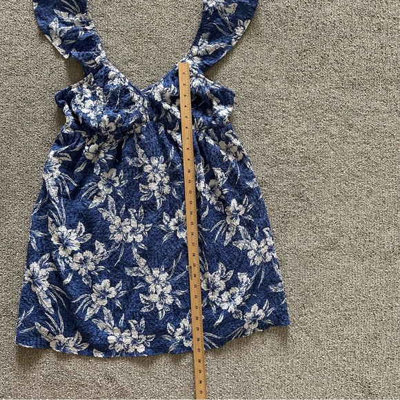 American Eagle Hawaiian Cut Out Back Crinkle Mini Dress Blue Large - Picture 3 of 7